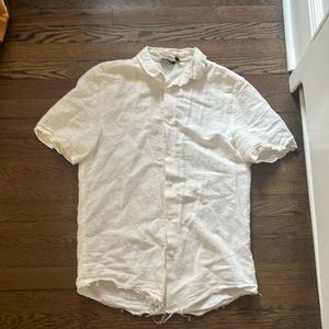 White Linen Button Down Shirt Cropped